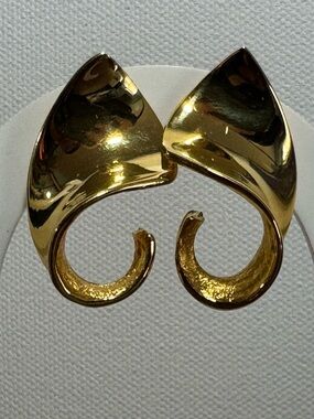 Gold Tone Sculptural Wave Earrings - Women Jewelry Marked A.S.